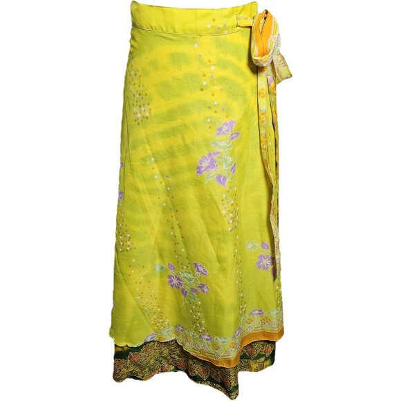 Womens Reversible Wrap A-line Maxi Skirt Med to XL. Yellow and Green - Picture 9 of 10